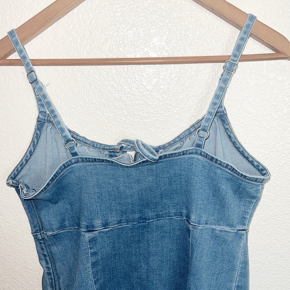 Hollister Chambray Tank Fitted Bodycon Tie Keyhole Front Pull On Mini Dress - Picture 6 of 10